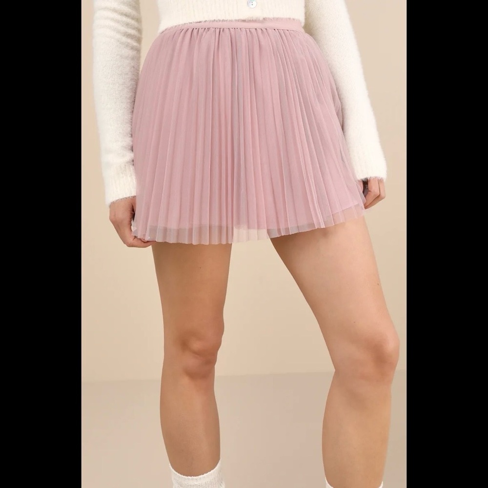 NWT LULUS Effortless Sweetheart Mauve Mesh Pleated Mini Skirt - Picture 4 of 5